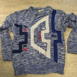 Vintage Classic Elegance Sweater Mens Sz M Blue Pullover Abstract Football Play